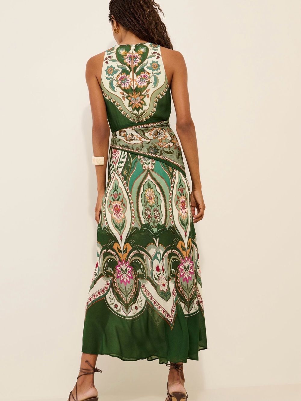 FARM Rio Green Floral Paisley Maxi Dress with Cream Accents - Picture 2 of 8
